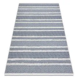 Carpet ECO SISAL Boho MOROC Lines 22328 fringe - two levels of fleece cream / navy blue, recycled carpet