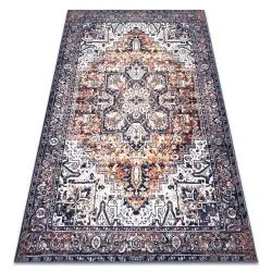 ANTIKA carpet ancret sunset, modern ornament, washable - navy blue / orange