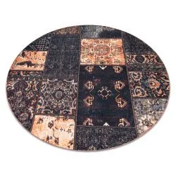ANTIKA ancient chocolate carpet, circle modern patchwork, Greek washable - black / terracotta