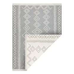 Carpet TWIN 23000 Boho, cotton, double-sided, diamonds Ecological fringes - grey / cream