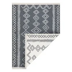 Carpet TWIN 23000 Boho, cotton, double-sided, diamonds Ecological fringes - anthracite / cream
