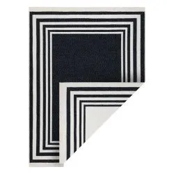 Carpet TWIN 22990 Frame, cotton, double-sided, Ecological fringes - black / cream