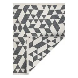 Carpet TWIN 22992 geometric, cotton, double-sided, Ecological fringes - anthracite / cream