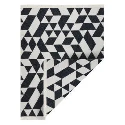 Carpet TWIN 22992 geometric, cotton, double-sided, Ecological fringes - black / cream