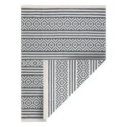 Carpet TWIN 22996 geometric, stripes cotton, double-sided, Ecological fringes - anthracite / cream