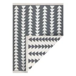 Carpet TWIN 22994 geometric, triangles cotton, double-sided, Ecological fringes - anthracite / cream