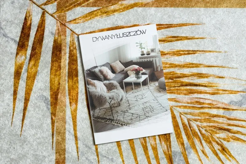 Dywan do prania MIRO 51518.806 Liście, ramka antypoślizgowy - szary / złoty