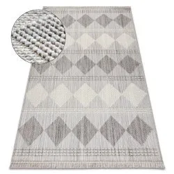 Carpet NANO EO61A Diamonds, loop, flat woven grey / white