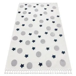 Carpet YOYO GD75 white / grey - Stars, circles for children, structural, sensory Fringes