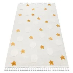 Carpet YOYO GD75 white / orange - Stars, circles for children, structural, sensory Fringes