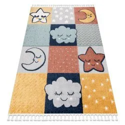 Carpet YOYO GD52 grey / yellow - Stars, clouds, patchwork for children, structural, sensory Fringes