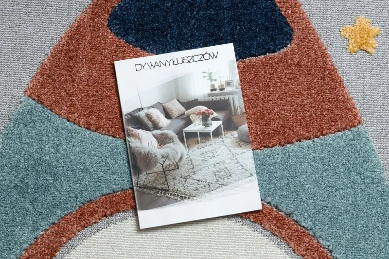 Dywan YOYO GD55 szary / niebieski - Gwiazdki, rakieta dla dzieci, strukturalny, sensoryczny Frędzle 