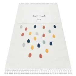 Carpet YOYO GD63 white / navy - Cloud, drops for children, structural, sensory Fringes