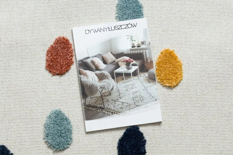 Dywan YOYO GD63 biały / granatowy - Chmurka, krople dla dzieci, strukturalny, sensoryczny Frędzle