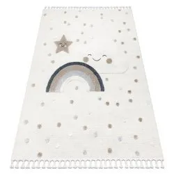 Carpet YOYO EY78 white / beige - Cloud, Rainbow, dots for children, structural, sensory Fringes