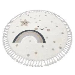 Carpet YOYO EY78 circle white / beige - Cloud, Rainbow, dots for children, structural, sensory Fringes