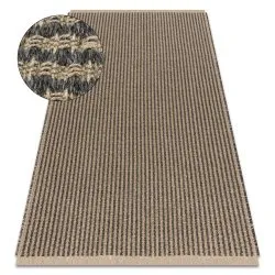 Carpet JUTE 3650 black / beige lines - jute, flat-woven, fringes