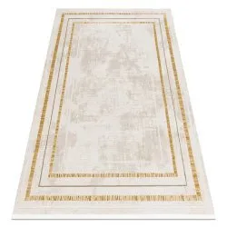 Modern carpet DUKE 51523 cream / gold - Frame, structured, very soft, fringes