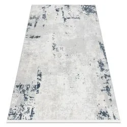 Modern carpet DUKE 51378 cream / blue - Concrete, stone structured, very soft, fringes