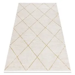 Modern carpet DUKE 51245 cream / gold - Trellis, structured, very soft, fringes