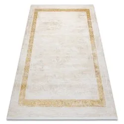 Modern carpet DUKE 51524 cream / gold - Frame, greek structured, very soft, fringes