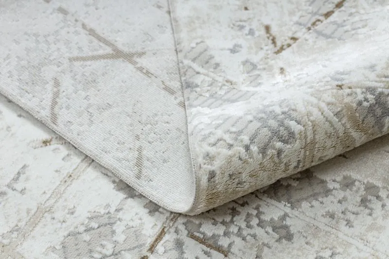 Dywan DUKE 51393 krem / złoty - Geometryczny, vintage strukturalny, bardzo miękki, frędzle