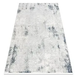 Modern carpet DUKE 51558 cream / blue - Geometric vintage structured, very soft, fringes