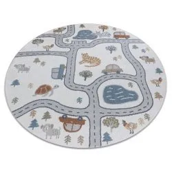 Carpet BONO 8283 circle Street, animals cream / light grey