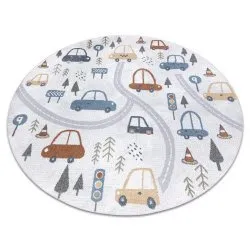 Carpet BONO 8436 circle Cars, street cream / light grey