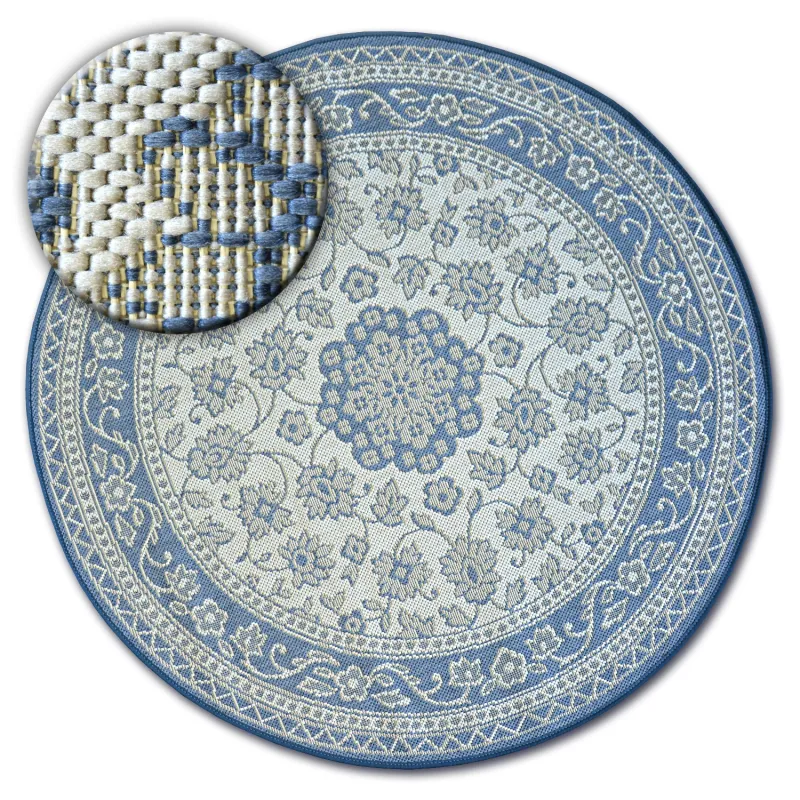Round Sisal Rope Rug FLAT 48691/591 Blue Floral