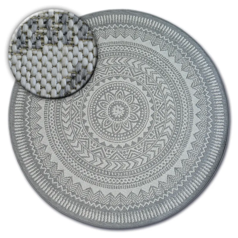 Round grey sisal rug, perfect for contemporary home decor