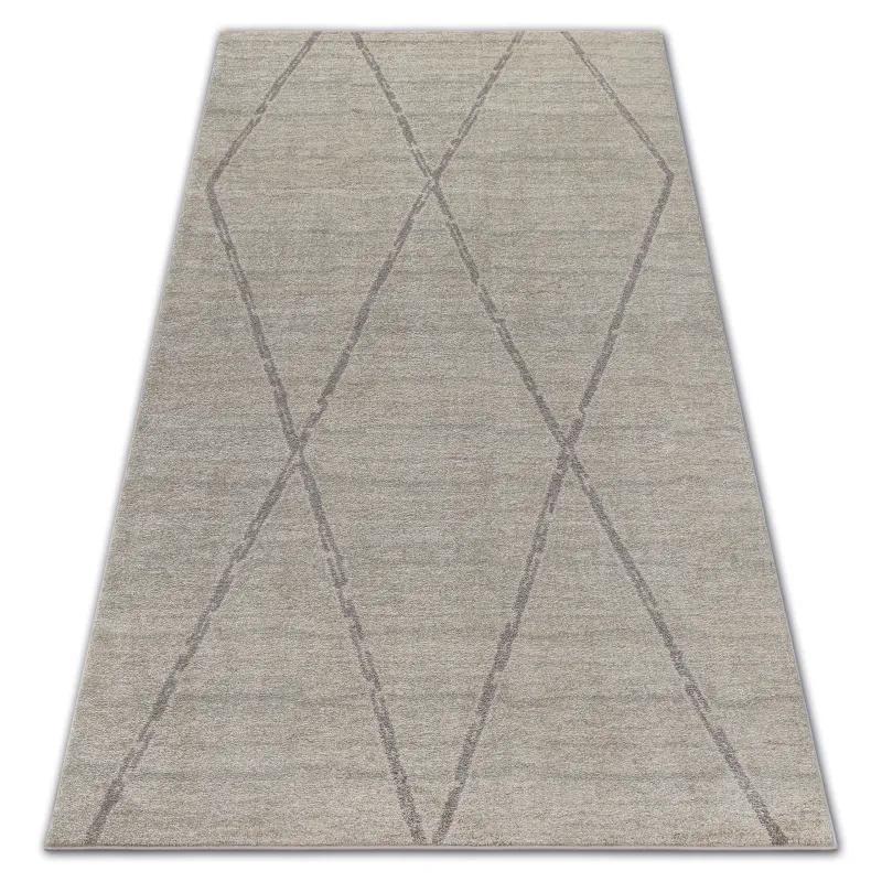 Ethnic rhombus rug in cream and brown, modern carpet for living room