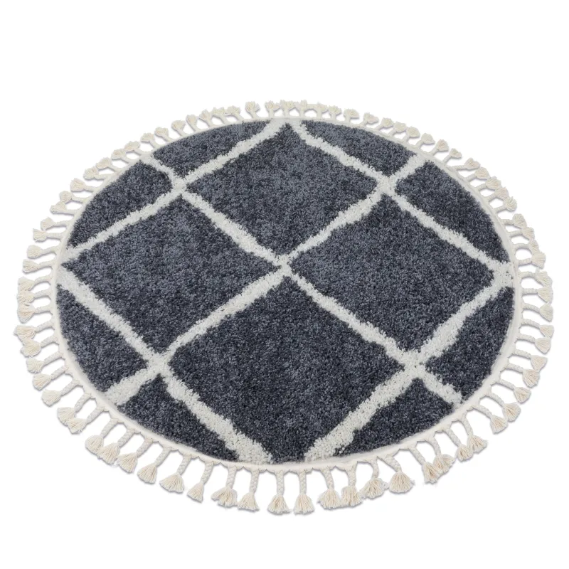 Berber Cross Round Rug B5950 Grey 120cm