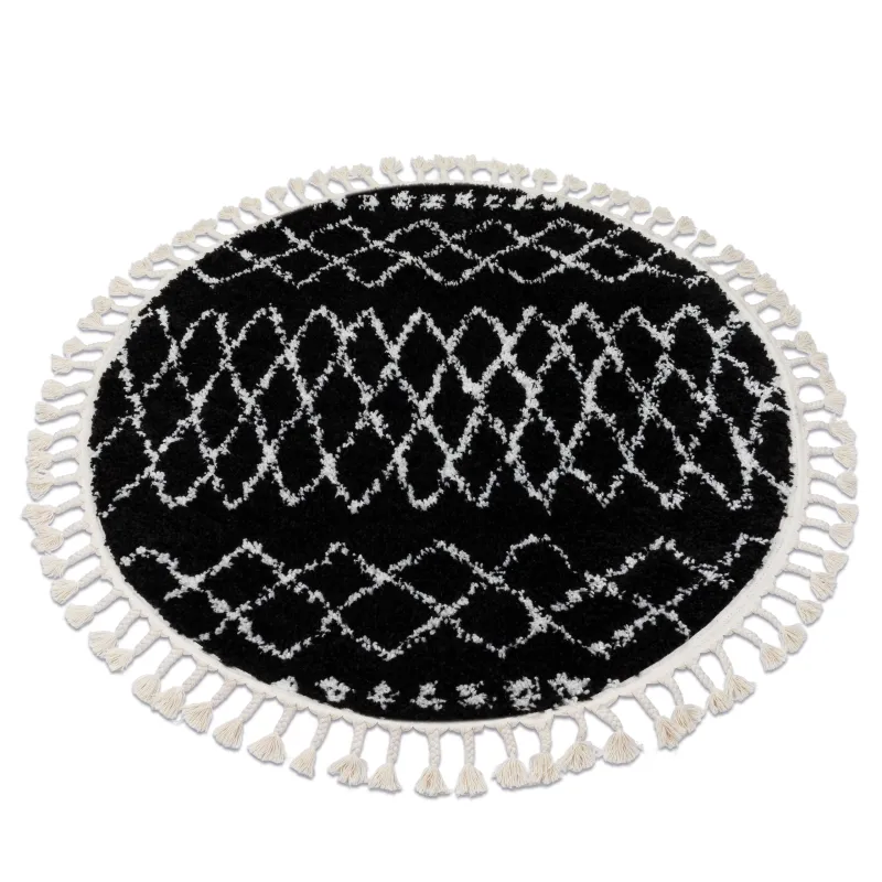 Berber Ethnic Circle Rug G3802 Black 160cm