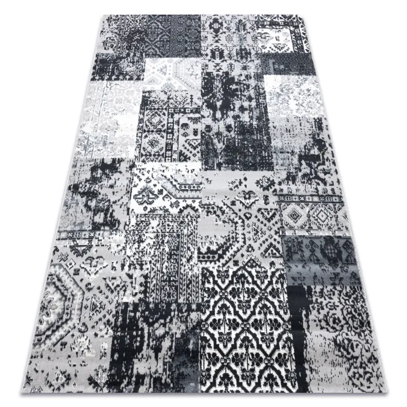 Grey patchwork rug, classic carpet for living room decor