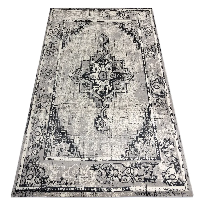 Vintage rosette rug in grey and black, 120x170cm, classic carpet design