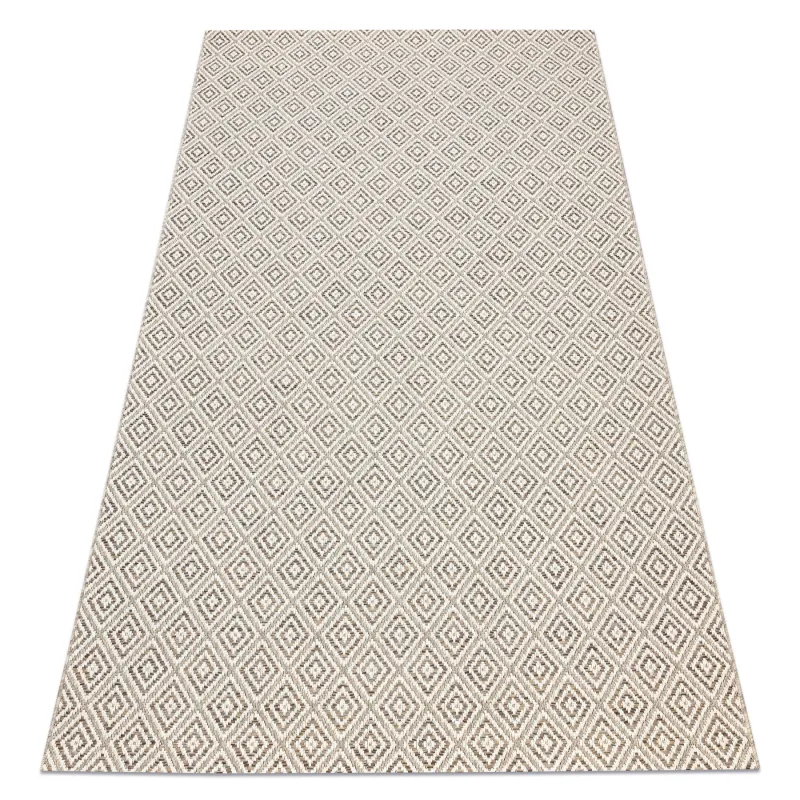 Beige diamond patterned sisal rug, perfect for living room decor