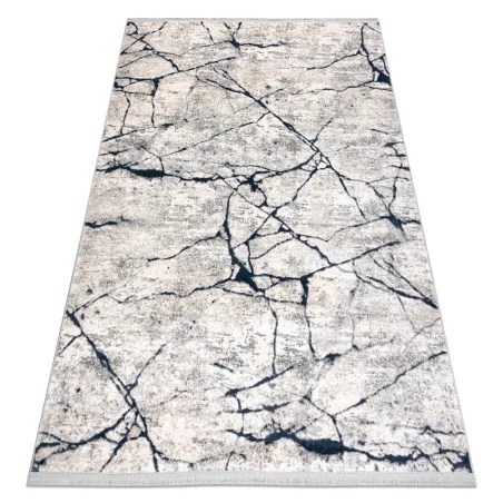 Modern REBEC rug with fringes in cream and navy blue, two pile levels for stylish decor