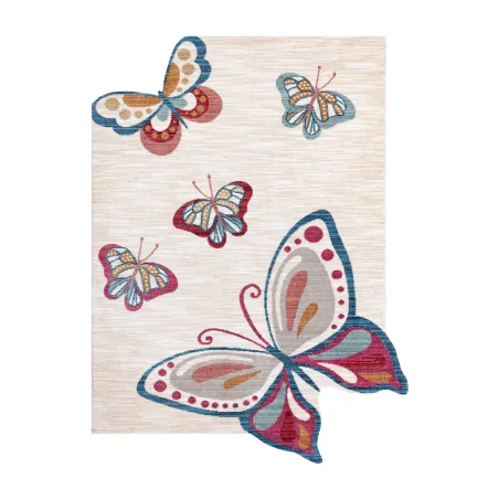 Children's rug in butterfly shape, modern design, cream and red