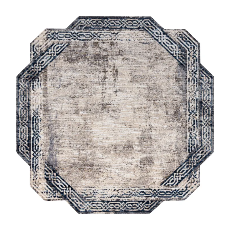 Vintage modern rug in grey and navy, stylish design, classic carpets