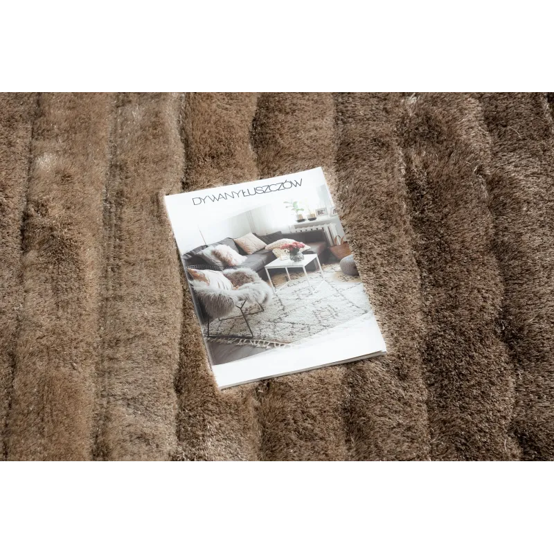 Stylish FLIM 007-B3 shaggy rug with brown stripes, great for living rooms