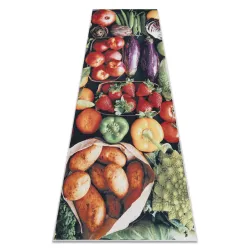 Washable Rug ANDRE 1711 Fruits and Vegetables, for Kitchen, Anti-Slip - Green