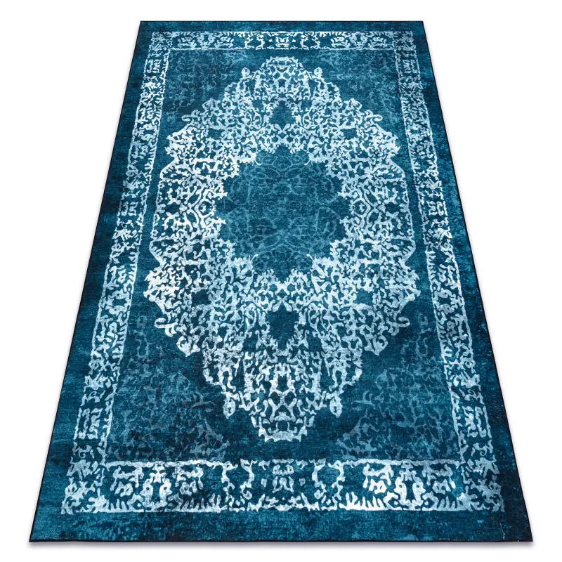 ANTIKA modern cotton rug with a stylish pattern in blue, perfect for washing