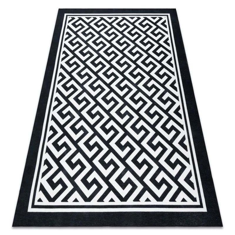 ANTIKA 122 Modern Greek Washable Rug in ivory and grey tones
