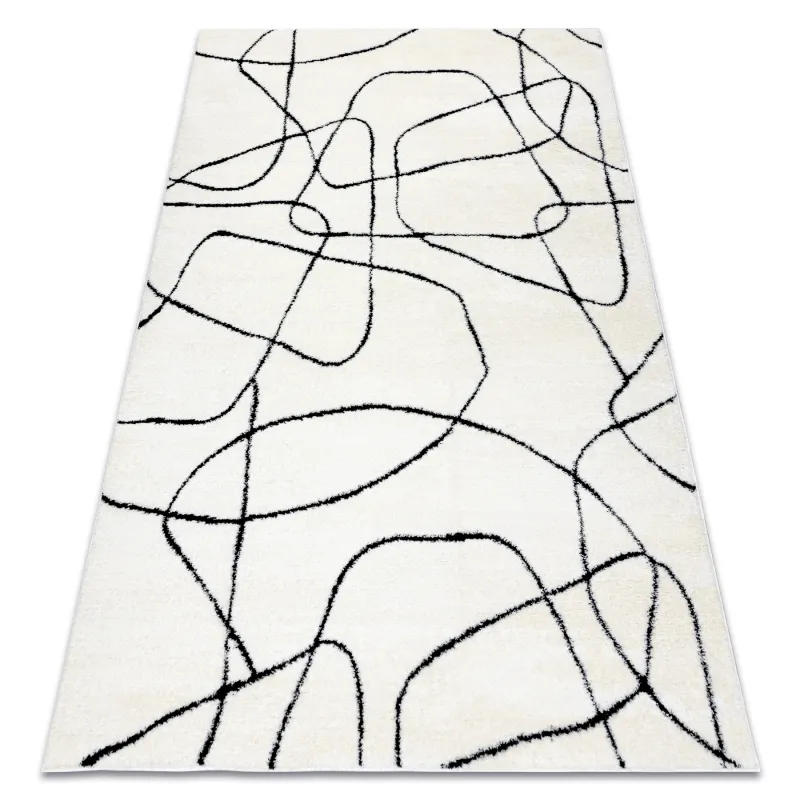 Modern abstract cream and black rug, ideal for contemporary living spaces