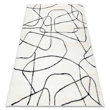 Modern abstract cream and black rug, ideal for contemporary living spaces