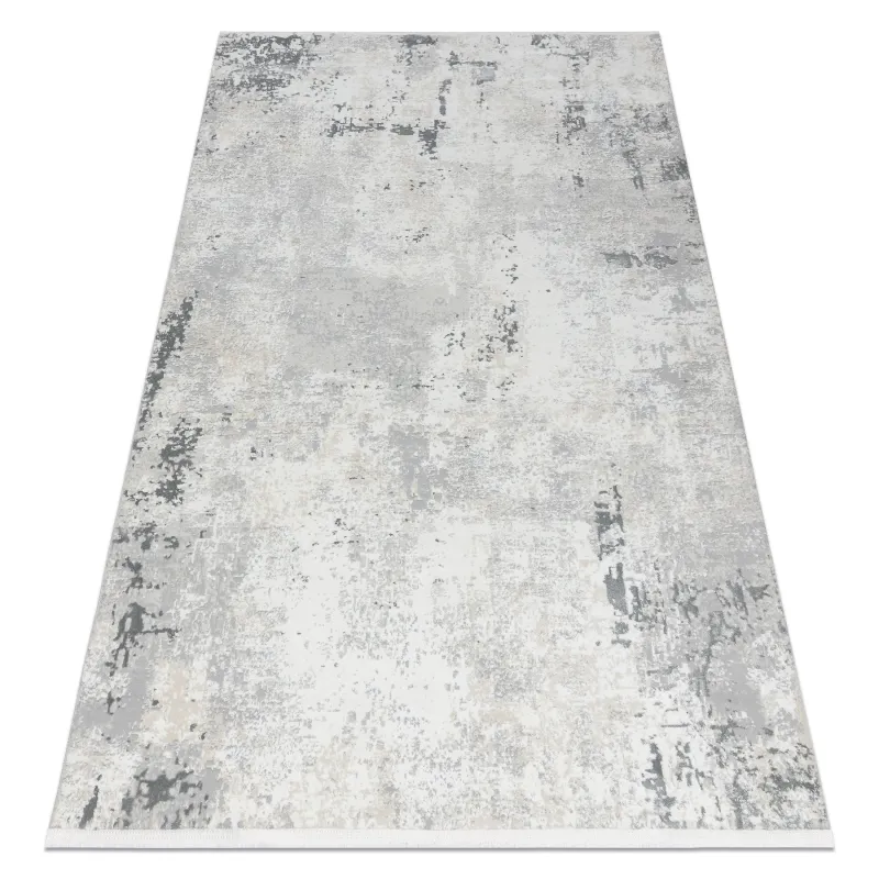 DUKE Modern Rug 51378 in cream and grey, soft texture, fringes