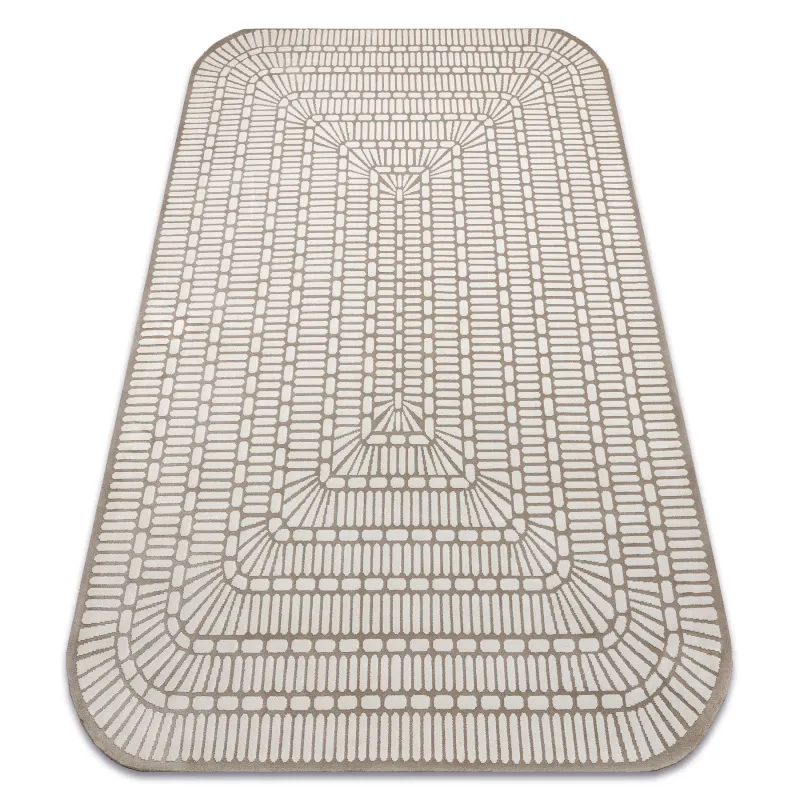 Exclusive PEARL 53132B geometric rug in beige and cream tones, stylish design
