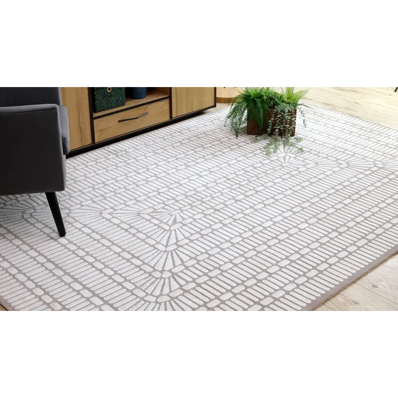 Stylish PEARL 53132B rug in beige and cream color scheme, geometric pattern