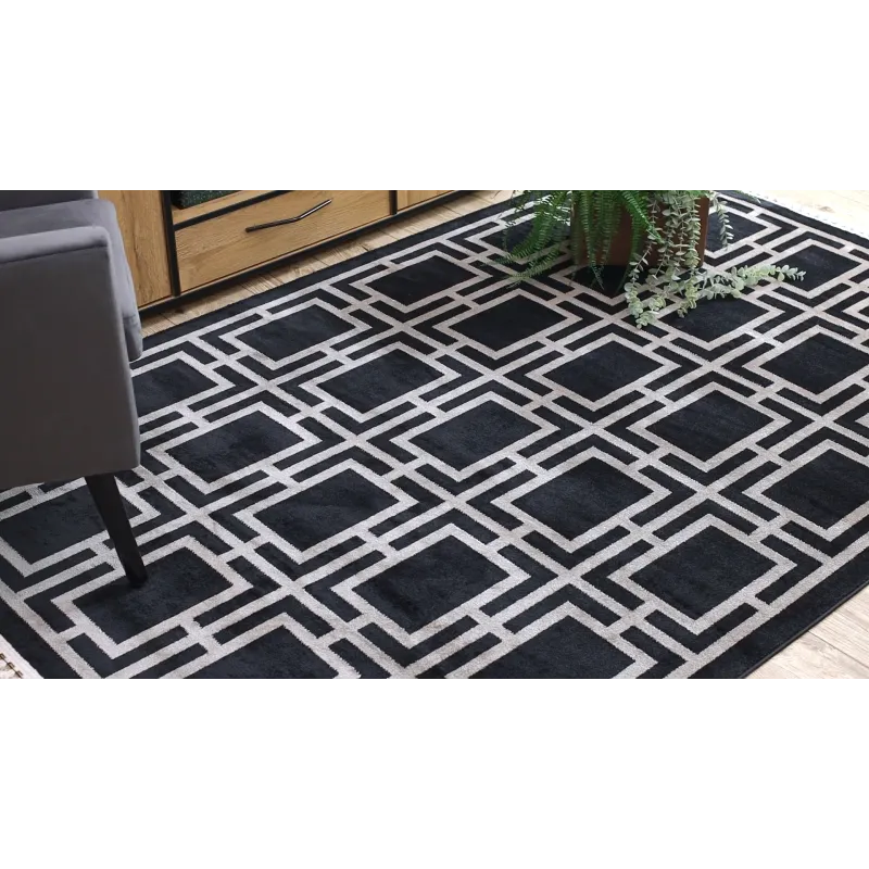 Modern black rug AMOUR 53078B with a geometric design